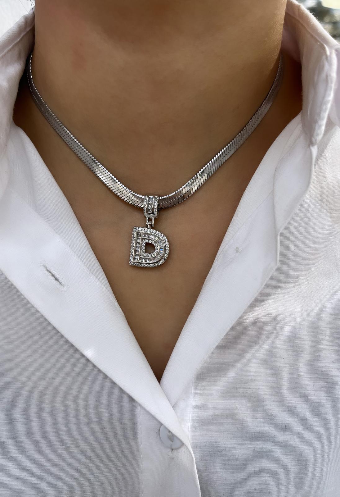 0-1.jpg Çelik Silver D Harf Kolye 45cm - Görsel 1