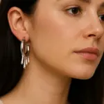 Çelik Damla İzleri Sallantılı Yarım Halka Küpe