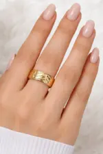 Klasik Saten Dokulu Altın Renk Yüzük 17 beden