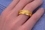Simli Şerit Detaylı Altın Renk Yüzük (16 Beden)