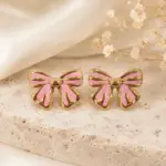 Pembe Gold Detaylı Fiyonk Küpe - Görsel 2