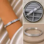 Minimal Silver Çizgi Detaylı Kelepçe Bileklik