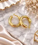 Gold Kalın Bombeli Halka Küpe - Görsel 2