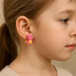 VIP Pembe Dinozor Figürlü Çocuk Küpesi (Açılır-Kapanır Klipsli)