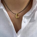 Çelik Gold C Harf Kolye 45cm
