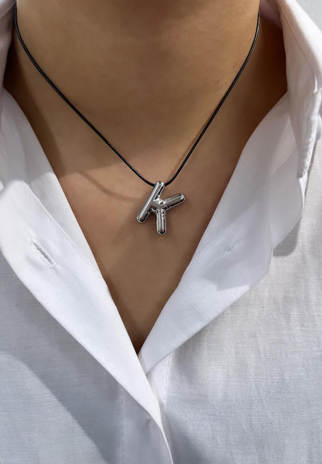 1-13.jpg Çelik Silver K Harf Kolye 45cm - Görsel 1