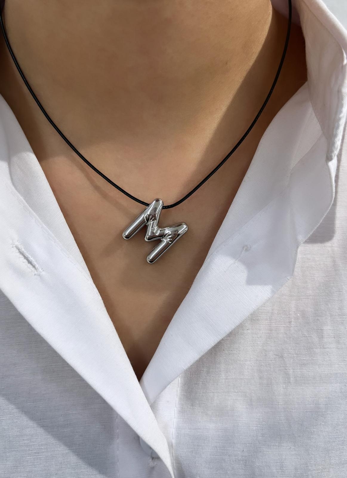 1-14.jpg Çelik Silver M Harf Kolye 45cm - Görsel 1