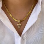Çelik Gold T Harf Kolye 45cm
