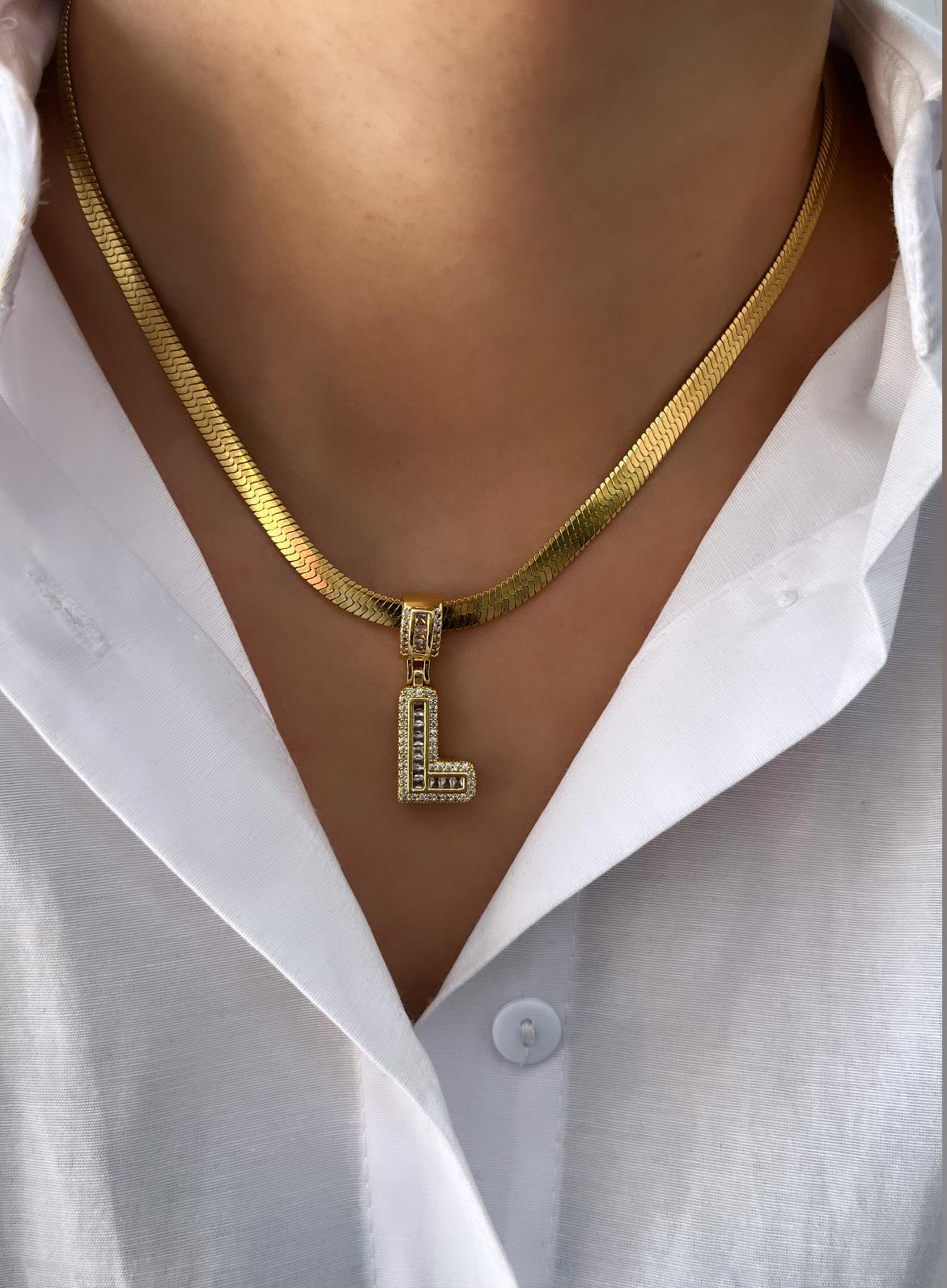 1-18.jpg Çelik Gold L Harf Kolye 45cm - Görsel 1
