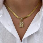 Çelik Gold R Harf Kolye 45cm