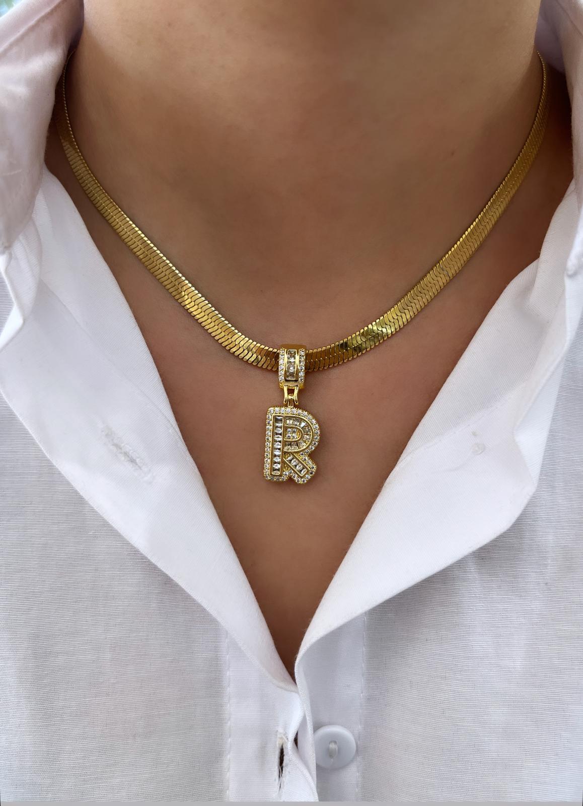 1-19.jpg Çelik Gold R Harf Kolye 45cm - Görsel 1