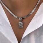 Çelik Silver R Harf Kolye 45cm