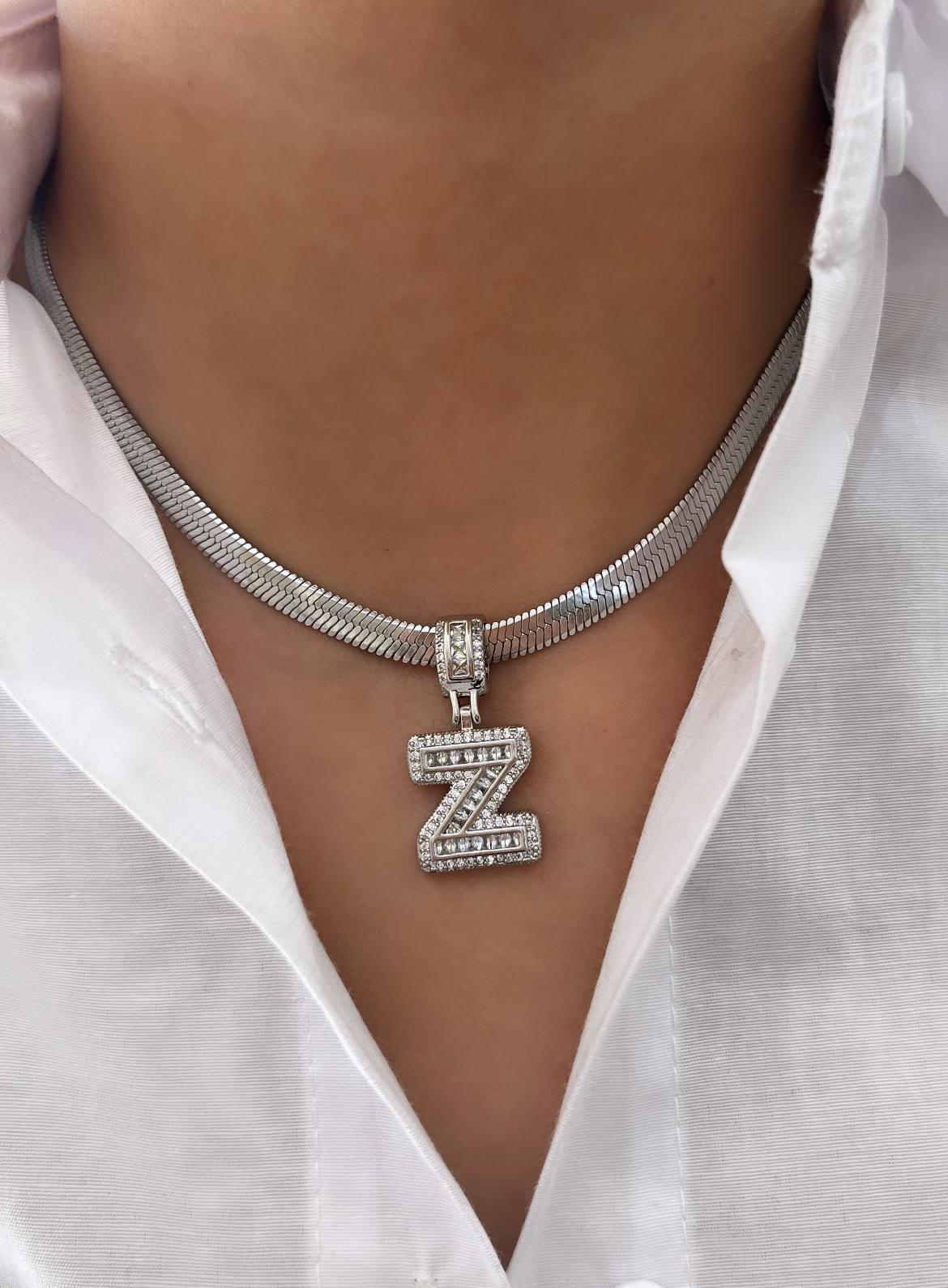 1-23.jpg Çelik Silver Z Harf Kolye 45cm - Görsel 1