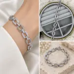 Taş Detaylı Silver Geometrik Bileklik