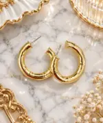 Gold Kalın Halka Küpe - Görsel 2