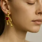 Kızıl Damla Gold Akış Çelik Küpe
