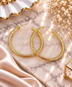 Gold Büyük Boy Dokulu Halka Küpe - Görsel 2