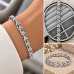 Taşlı V Form Silver Bileklik