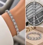 Taşlı V Form Silver Bileklik
