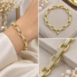 Taş Detaylı Halkalı Gold Bileklik