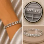 Modern Zincir Desenli Silver Kelepçe Bileklik