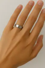 Üçlü Gümüş Şerit Çelik Yüzük (18 Beden)