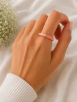 Minimal Taş Detaylı Pembe Ayarlanabilir Yüzük - Görsel 3