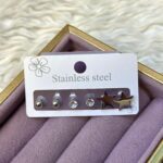 Yıldız Tozu Çelik Küpe Seti – 3 Çift (Mini Top, Kristal & Yıldız)