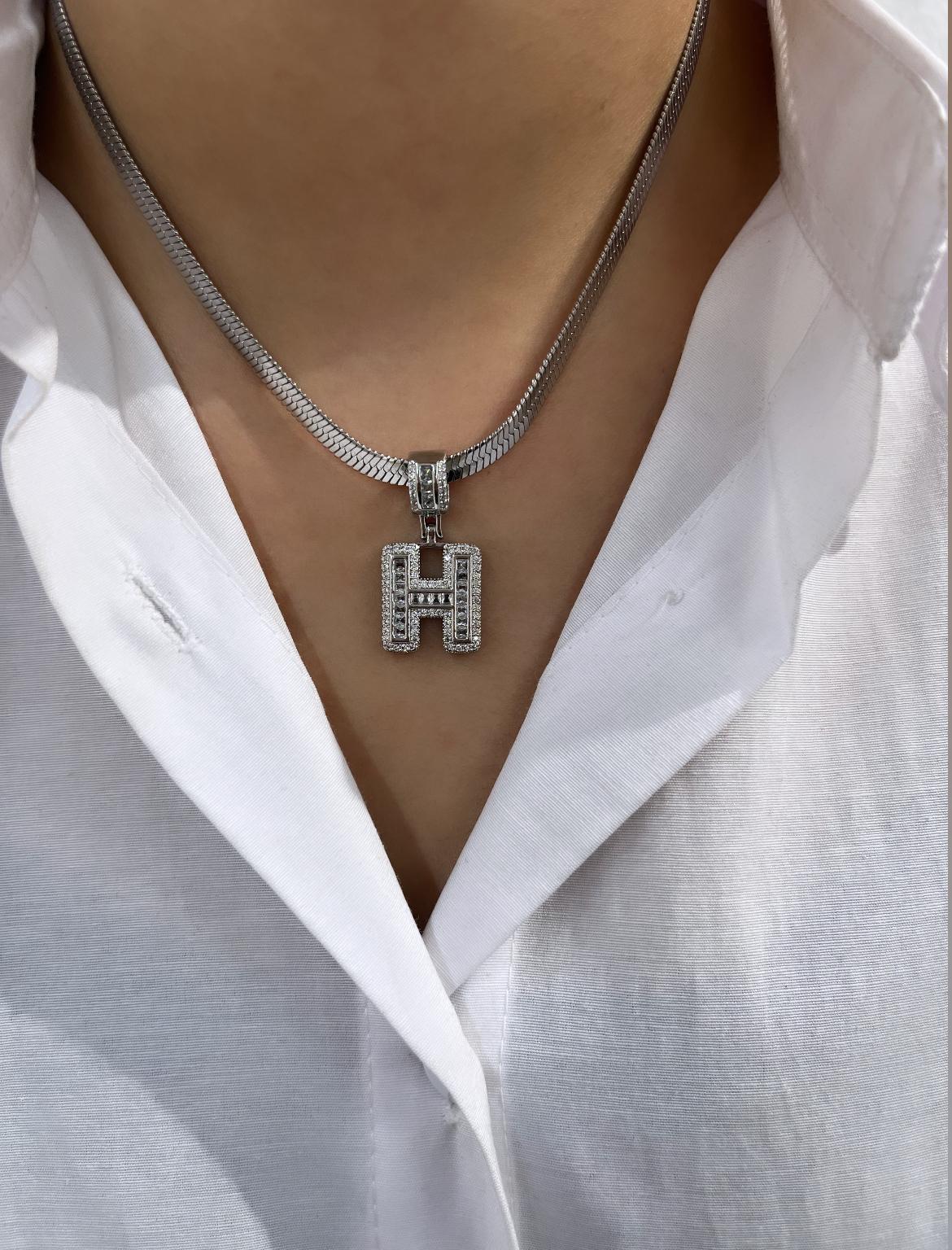 5.jpg Çelik Silver H Harf Kolye 45cm - Görsel 1