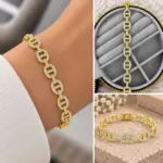 Taşlı Oval Bağlantılı Gold Bileklik