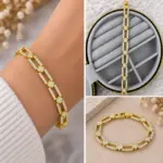 Gold Taşlı Uzun Halka Bileklik
