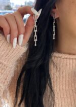 Minimal Zincir Sallantılı Çelik Küpe