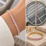 Pembe Taşlı Gold Sıra Bileklik