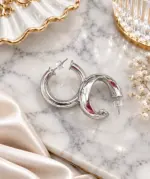 Silver Bombeli Halka Küpe - Görsel 2