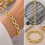 Gold Taşlı Halka Geçişli Bileklik