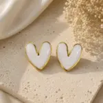 Beyaz Gold Detaylı Kalp Küpe - Görsel 2