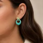Mint Yeşili Gold Detaylı Küpe - Görsel 2