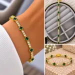 Gold Yeşil Taşlı Geometrik Bileklik