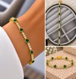 Gold Yeşil Taşlı Geometrik Bileklik