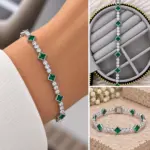 Yeşil Kare Taşlı Silver Bileklik