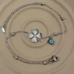 Dört Yapraklı Yonca ve Nazar Boncuklu Çelik Halhal
