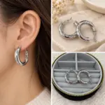 Silver Bombeli Orta Boy Halka Küpe