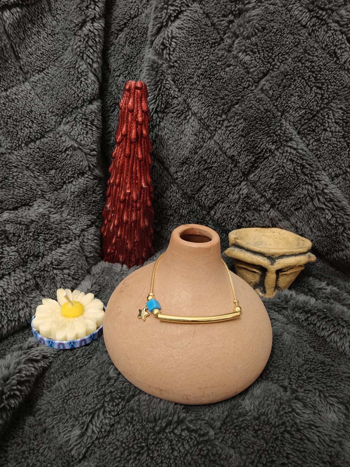 FA-KL-002-01 Turkuaz Detaylı Minimal Kolye – Altın Renk - Görsel 1