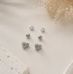 3’lü Taşlı Kalp ve Top Figürlü Küpe Seti - Görsel 2