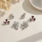 3’lü Silver Renk Yonca Figürlü Küpe Seti - Görsel 2