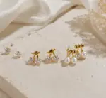 3’lü Gold Renk Taşlı Kiraz ve İncili Küpe Seti - Görsel 2
