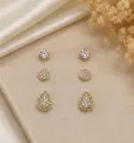 3’lü Gold Renk Tek Taş, Yuvarlak ve Damla Taşlı Küpe Seti - Görsel 2