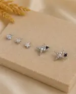 3’lü Silver Renk Tek Taş ve Yıldız Küpe Seti - Görsel 2