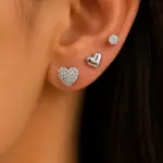 3’lü Silver Renk Tek Taş, Kalp ve Taşlı Düğüm Küpe Seti