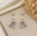 3’lü Silver Renk Tek Taş, İnci ve Kiraz Figürlü Küpe Seti - Görsel 2